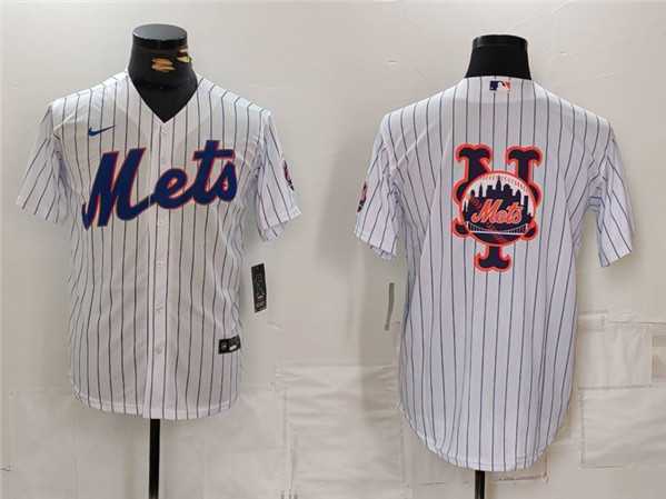 Mens New York Mets White Team Big Logo Cool Base Stitched Baseball Jersey